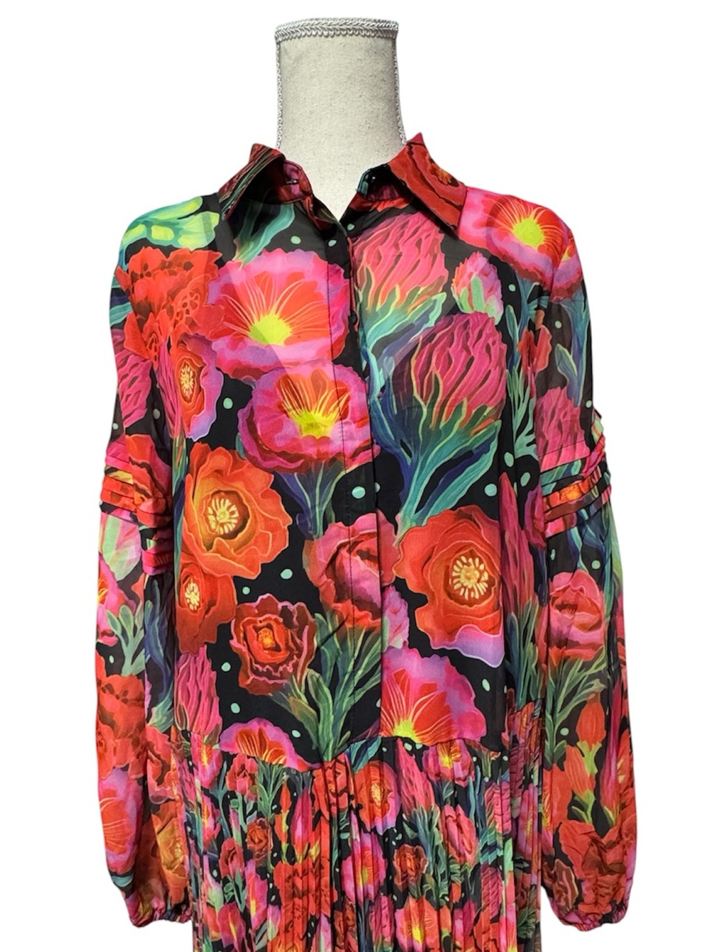032 FARM RIO Anthropologie Women's Floral Pleated Drop-Waist Maxi Dress, Medium - Picture 5 of 11